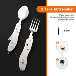Hikenture Outdoor Besteck 4-In-1 Campingbesteck Messer Gabel Löffel Flaschenöffner Set aus Edelstahl mit Gürteltasche - Klapp