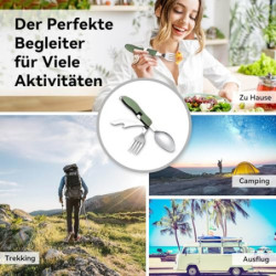 Hikenture Outdoor Besteck 4-In-1 Campingbesteck Messer Gabel Löffel Flaschenöffner Set aus Edelstahl mit Gürteltasche - Klapp