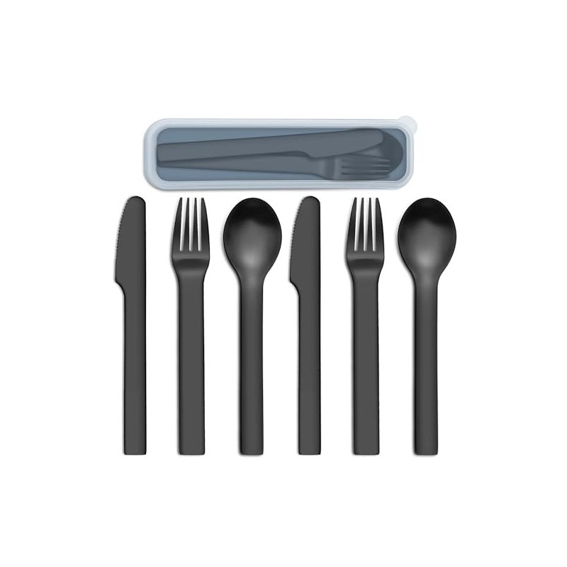 Besteck set, Pleafind 6-teilige Besteck für unterwegs, Campingbesteck aus Edelstahl, 2 Personen Besteck, Reisebesteck mit Hül