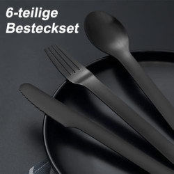 Besteck set, Pleafind 6-teilige Besteck für unterwegs, Campingbesteck aus Edelstahl, 2 Personen Besteck, Reisebesteck mit Hül