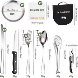 ADERTOS 13-Teilige Campingbesteck Set 2 personen Edelstahl Outdoor Reisebesteck Silber Groß Besteckset Tragbar Camping Bestec