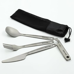 Outdoor Ninja Titan Outdoor Besteck Set besteht aus Titan Messer,Titan Gabel,Titan Löffel und Titan Flaschen/Dosenöffner mit 