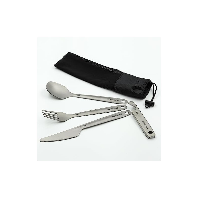Outdoor Ninja Titan Outdoor Besteck Set besteht aus Titan Messer,Titan Gabel,Titan Löffel und Titan Flaschen/Dosenöffner mit Outdoor Ninja Titan Outdoor Besteck Set besteht aus Titan Messer,Titan Gabel,Titan Löffel und Titan Flaschen/Dosenöffner mit