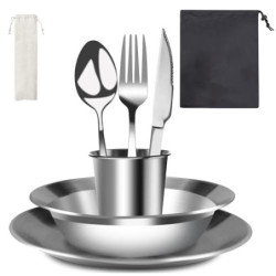Tyafzzn Campingbesteck, 8-Teiliges Camping Picknick Besteck, Edelstahl Geschirr Set, Outdoor Reisebesteck Set mit Messer, Gab