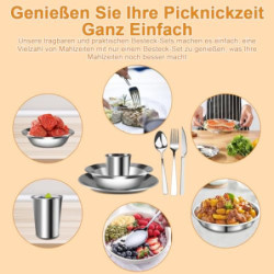 Tyafzzn Campingbesteck, 8-Teiliges Camping Picknick Besteck, Edelstahl Geschirr Set, Outdoor Reisebesteck Set mit Messer, Gab