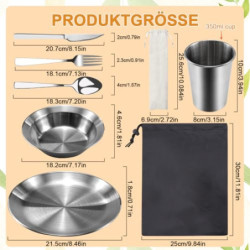 Tyafzzn Campingbesteck, 8-Teiliges Camping Picknick Besteck, Edelstahl Geschirr Set, Outdoor Reisebesteck Set mit Messer, Gab