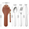 Berglander tragbares Camping Besteck Set 3-teiliges mit Lederbeutel leicht in der Tasche zu tragen, Edelstahlmesser, Löffel u