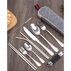 Campingbesteck 11 Stücke,Edelstahl Reisebesteck,Tragbare Utensilien Set,reisebesteck,Geeignet für Camping,Picknick,Schule und