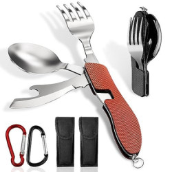 ADNEWX® 2er-Pack Campingbesteck Klappbesteck, Edelstahl Camping Besteck 4 in 1 Feldbesteck Outdoor Flaschenöffner Messer Gabe