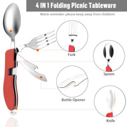 ADNEWX® 2er-Pack Campingbesteck Klappbesteck, Edelstahl Camping Besteck 4 in 1 Feldbesteck Outdoor Flaschenöffner Messer Gabe