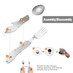 ADNEWX® 2er-Pack Campingbesteck Klappbesteck, Edelstahl Camping Besteck 4 in 1 Feldbesteck Outdoor Flaschenöffner Messer Gabe