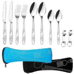 Edelstahl Besteck Campingbesteck,2 Personen Campingbesteck Set, Reisebesteck,Löffel, Flaschenöffner Und Bestecktasche, Tragba