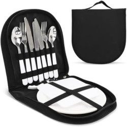 DASIAUTOEM Camping Besteck Set, 12-teiliges Camping Geschirr Set 2 Personen, Camping Portable Edelstahl Besteck, Reisebesteck