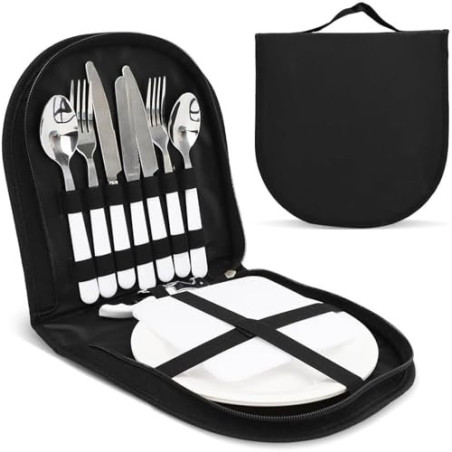 DASIAUTOEM Camping Besteck Set, 12-teiliges Camping Geschirr Set 2 Personen, Camping Portable Edelstahl Besteck, Reisebesteck