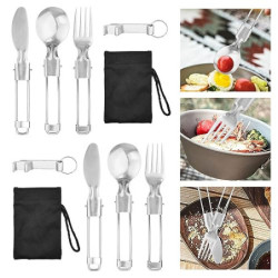 LIMITADA 8er 304 Edelstahl Campingbesteck für Unterwegs Faltbares Klappbesteck Klappbar Reisebesteck Camping Klappbesteck Out