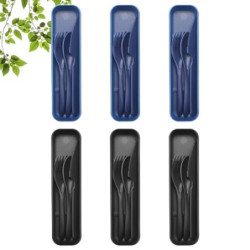 BEWOS Knife Fork & Spoon 6 Sätze, Tragbare Reisebesteck, Camping Besteck mit Etui, Wiederverwendbares plastik Messer Löffel G