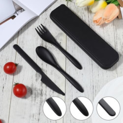 BEWOS Knife Fork & Spoon 6 Sätze, Tragbare Reisebesteck, Camping Besteck mit Etui, Wiederverwendbares plastik Messer Löffel G