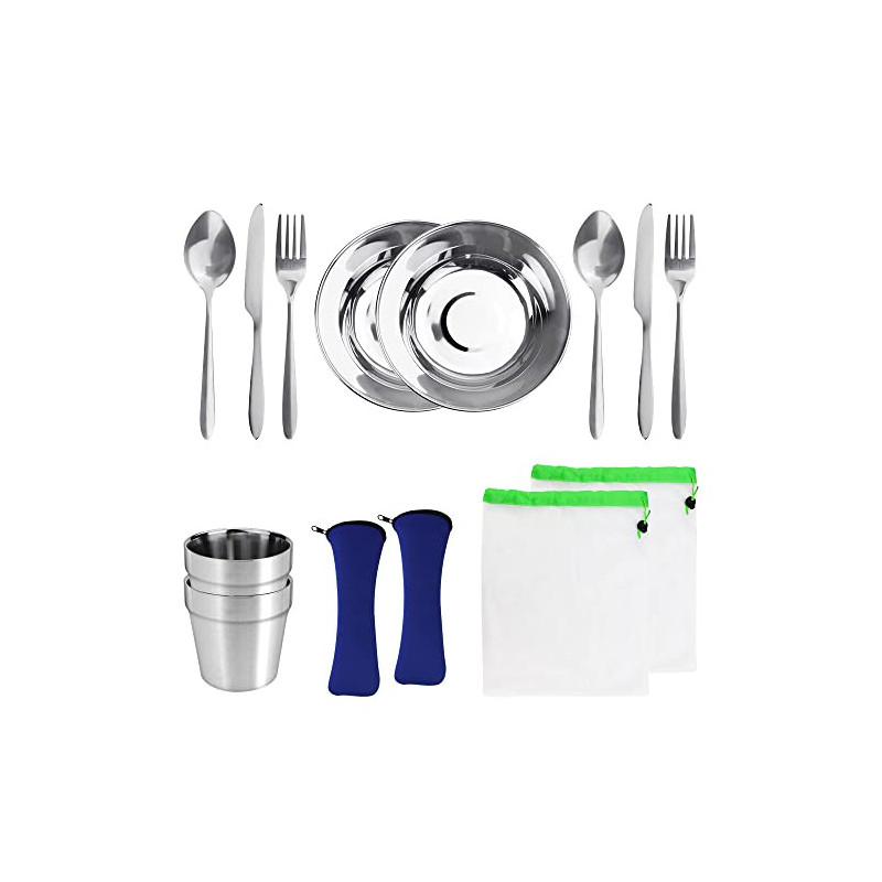 EMAGEREN Campingbesteck Set 14 in 1 Edelstahl Geschirrset 2 Personen Outdoor Reisebesteck Picknick Set mit Etui Messer Gabel EMAGEREN Campingbesteck Set 14 in 1 Edelstahl Geschirrset 2 Personen Outdoor Reisebesteck Picknick Set mit Etui Messer Gabel