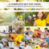 EMAGEREN Campingbesteck Set 14 in 1 Edelstahl Geschirrset 2 Personen Outdoor Reisebesteck Picknick Set mit Etui Messer Gabel 