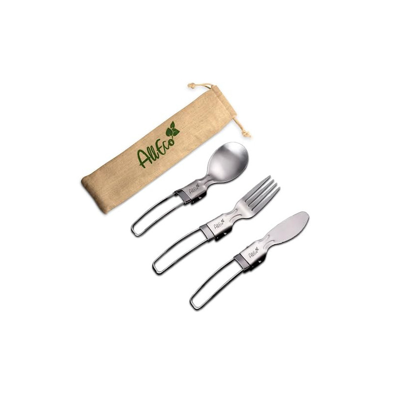 AllEco® Campingbesteck Set – Multifunktionales, leichtes, klappbares und umweltfreundliches Besteck mit Edelstahl Messer, Gab AllEco® Campingbesteck Set – Multifunktionales, leichtes, klappbares und umweltfreundliches Besteck mit Edelstahl Messer, Gab