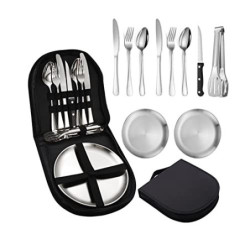 YoBest Camping Besteck Set,Portable Besteck Set Campingbesteck Set,Picknick-Set Edelstahl Camping Geschirr Set mit Löffel Gab
