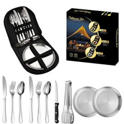 YoBest Camping Besteck Set,Portable Besteck Set Campingbesteck Set,Picknick-Set Edelstahl Camping Geschirr Set mit Löffel Gab
