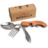 Outdoor Campingbesteck von Woodilla - Klappbesteck, aus Edelstahl & Holz, Messer, Gabel, Löffel, Flaschenöffner, 4-teiliges B