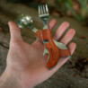 Outdoor Campingbesteck von Woodilla - Klappbesteck, aus Edelstahl & Holz, Messer, Gabel, Löffel, Flaschenöffner, 4-teiliges B