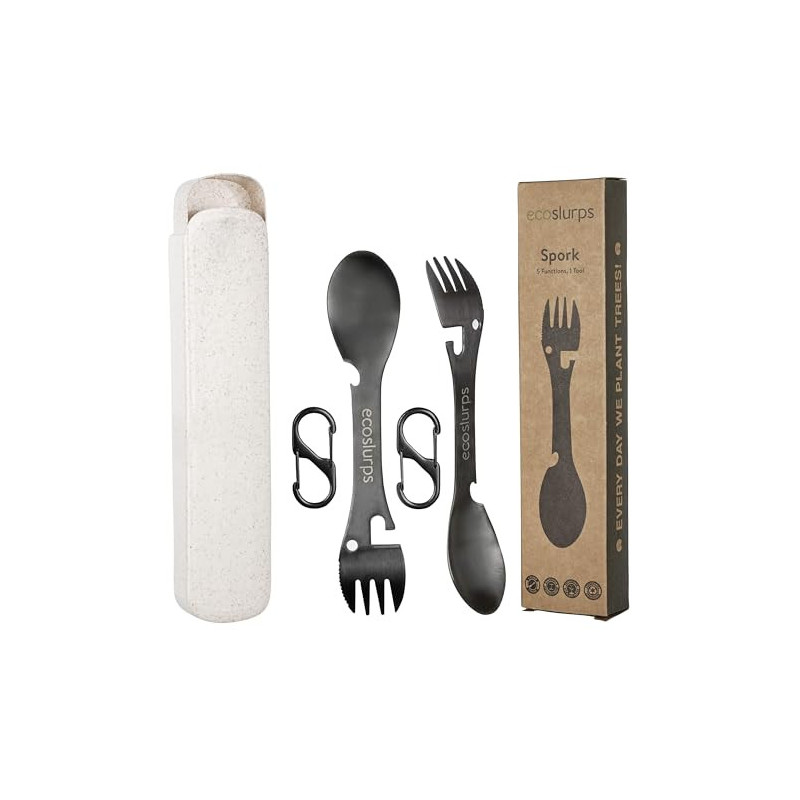 EcoSlurps Sporks mit Etui und Trageclip | Titan Camping Besteck fit für Papa| göffel | Löffel | Umweltfreundlicher Baum mit V EcoSlurps Sporks mit Etui und Trageclip | Titan Camping Besteck fit für Papa| göffel | Löffel | Umweltfreundlicher Baum mit V