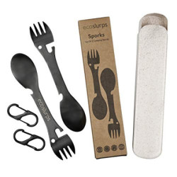 EcoSlurps Sporks mit Etui und Trageclip | Titan Camping Besteck fit für Papa| göffel | Löffel | Umweltfreundlicher Baum mit V