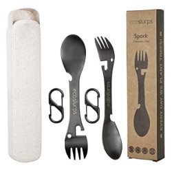 EcoSlurps Sporks mit Etui und Trageclip | Titan Camping Besteck fit für Papa| göffel | Löffel | Umweltfreundlicher Baum mit V