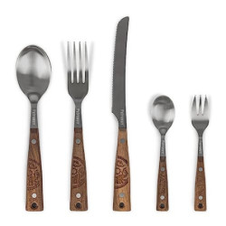 Petromax Campingbesteck - Messer, Gabel, Esslöffel, Teelöffel und Snack-Gabel - 5-teiliges Camping-Besteckset mit durchgehend