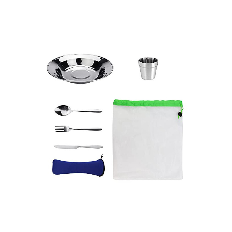 EMAGEREN 7 in 1 Campingbesteck Set Edelstahl Geschirrset Outdoor Reisebesteck Picknick Set Camping Werkzeuge, Essgeschirr run EMAGEREN 7 in 1 Campingbesteck Set Edelstahl Geschirrset Outdoor Reisebesteck Picknick Set Camping Werkzeuge, Essgeschirr run