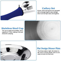 EMAGEREN 7 in 1 Campingbesteck Set Edelstahl Geschirrset Outdoor Reisebesteck Picknick Set Camping Werkzeuge, Essgeschirr run