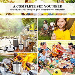 EMAGEREN 7 in 1 Campingbesteck Set Edelstahl Geschirrset Outdoor Reisebesteck Picknick Set Camping Werkzeuge, Essgeschirr run