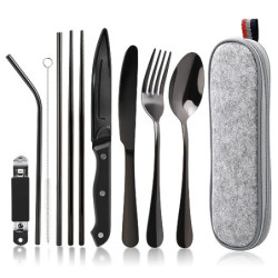 Campingbesteck 9 Stücke Outdoor Camping Besteckset Edelstahl Reisebesteck 1 person boxpackt Tragbar