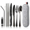 Campingbesteck 9 Stücke Outdoor Camping Besteckset Edelstahl Reisebesteck 1 person boxpackt Tragbar