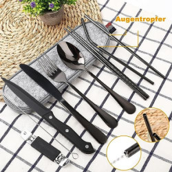 Campingbesteck 9 Stücke Outdoor Camping Besteckset Edelstahl Reisebesteck 1 person boxpackt Tragbar