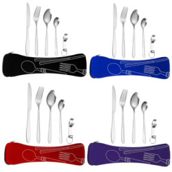 Mnsconkl 4 Personen Campingbesteck Set,Reisebesteck mit Etui,Besteck für Unterwegs,Edelstahl Besteck für Outdoor Camping Pick