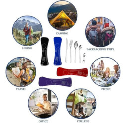 Mnsconkl 4 Personen Campingbesteck Set,Reisebesteck mit Etui,Besteck für Unterwegs,Edelstahl Besteck für Outdoor Camping Pick