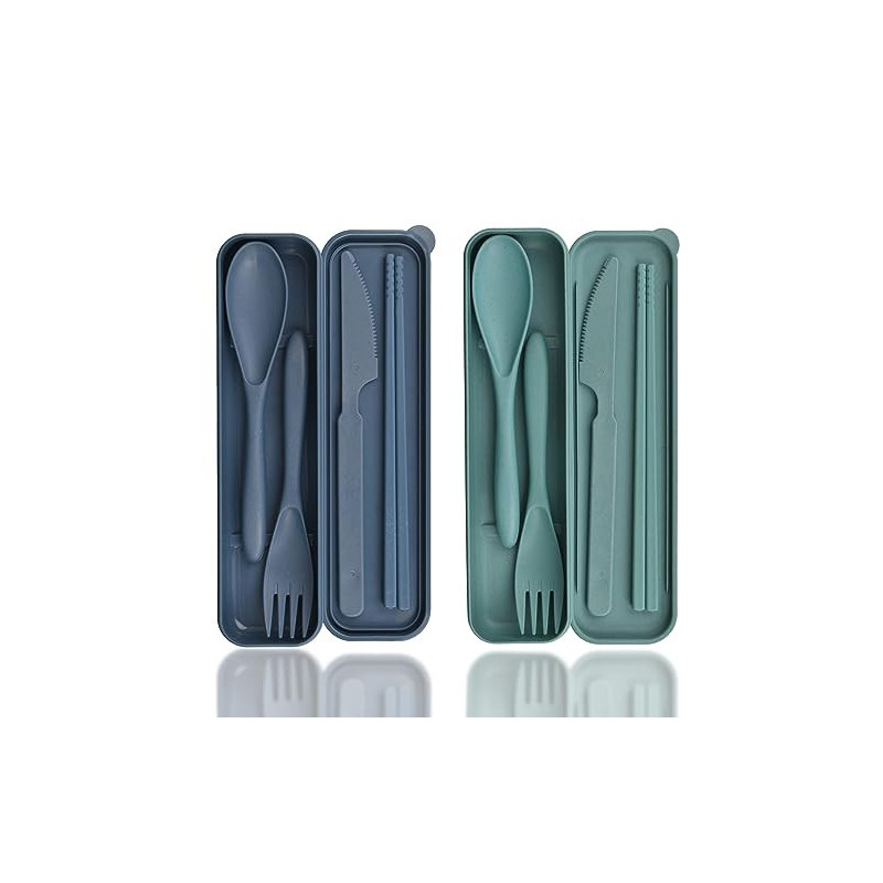 Besteck Set, 2 Pcs Camping Besteck mit Koffer, Kunststoff Reisebesteck Löffel Messer Gabel Essstäbchen Etui, Campingbesteck T Besteck Set, 2 Pcs Camping Besteck mit Koffer, Kunststoff Reisebesteck Löffel Messer Gabel Essstäbchen Etui, Campingbesteck T
