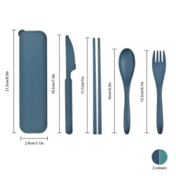 Besteck Set, 2 Pcs Camping Besteck mit Koffer, Kunststoff Reisebesteck Löffel Messer Gabel Essstäbchen Etui, Campingbesteck T