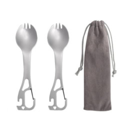 2 Stück Campingbesteck aus Edelstahl, 4-in-1, Multifunktionaler Löffel, Gabel, Flasche und Dosenöffner, Camping-Besteckset mi