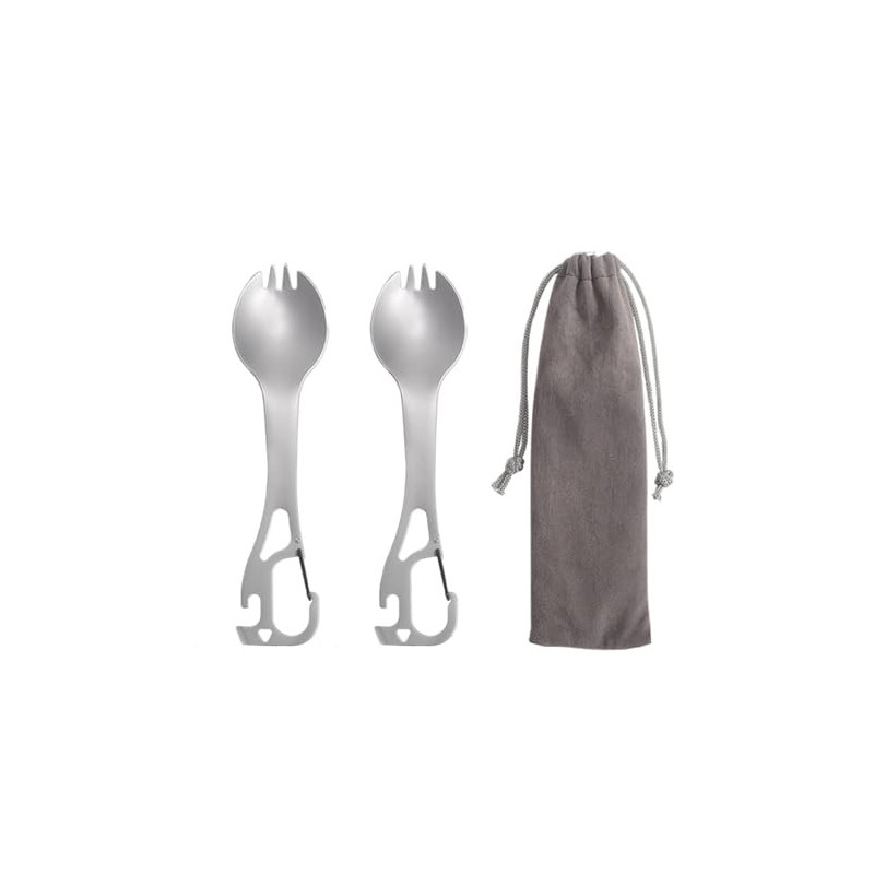 2 Stück Campingbesteck aus Edelstahl, 4-in-1, Multifunktionaler Löffel, Gabel, Flasche und Dosenöffner, Camping-Besteckset mi 2 Stück Campingbesteck aus Edelstahl, 4-in-1, Multifunktionaler Löffel, Gabel, Flasche und Dosenöffner, Camping-Besteckset mi