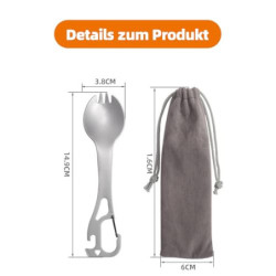 2 Stück Campingbesteck aus Edelstahl, 4-in-1, Multifunktionaler Löffel, Gabel, Flasche und Dosenöffner, Camping-Besteckset mi