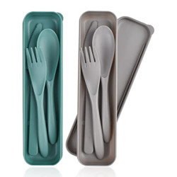 Reisebesteck Set mit Etui, 2er Pack, tragbares Besteck Set, wiederverwendbare Kunststoffgabeln, Löffel, Geschirr, Camping Bes