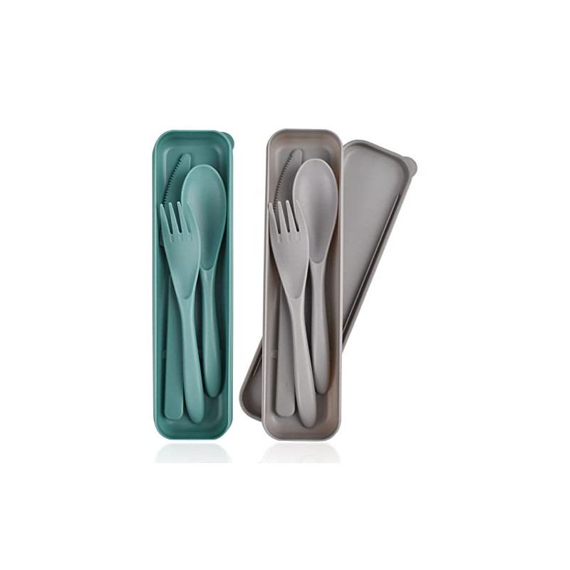 Reisebesteck Set mit Etui, 2er Pack, tragbares Besteck Set, wiederverwendbare Kunststoffgabeln, Löffel, Geschirr, Camping Bes Reisebesteck Set mit Etui, 2er Pack, tragbares Besteck Set, wiederverwendbare Kunststoffgabeln, Löffel, Geschirr, Camping Bes