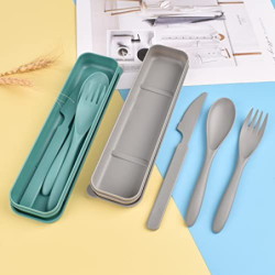 Reisebesteck Set mit Etui, 2er Pack, tragbares Besteck Set, wiederverwendbare Kunststoffgabeln, Löffel, Geschirr, Camping Bes
