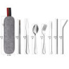 DEVICO Tragbares Camping Besteck - 8-Teiliges Edelstahl Reisebesteck mit Messer, Gabel, Löffel, Essstäbchen, Strohhalmen, Rei