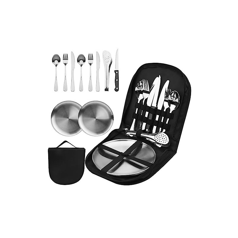 Campingbesteck Set für 2 Personen, 10pcs Picknick Geschirr Set Edelstahl Outdoor Geschirr Set, mit Löffel Gabel Messer Teller Campingbesteck Set für 2 Personen, 10pcs Picknick Geschirr Set Edelstahl Outdoor Geschirr Set, mit Löffel Gabel Messer Teller